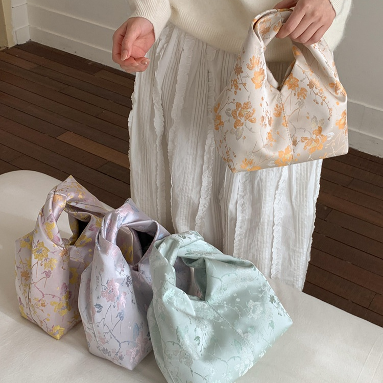 レディース和装ねじりハンドバッグ 小花柄刺繍普段着物浴衣用バッグ