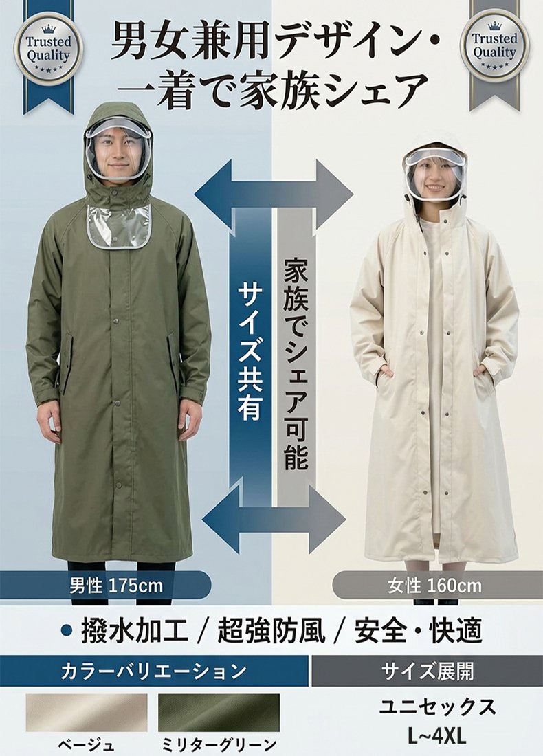 男女兼用サイクルレインコート