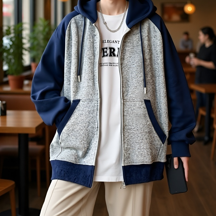 Vielseitige schwere Jacke mit Kapuze und modernem Muster