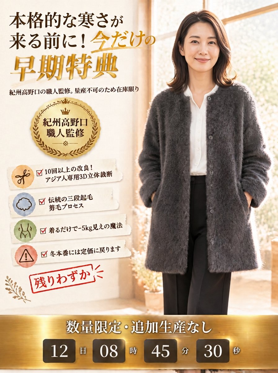 有名キャスター愛用＆紀州高野口の職人監修！港区女子の「極暖・美シルエット」カーディガン