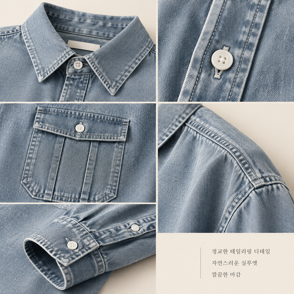 봄가을 시즌 루즈핏 남성 워싱 빈티지 데님 셔츠