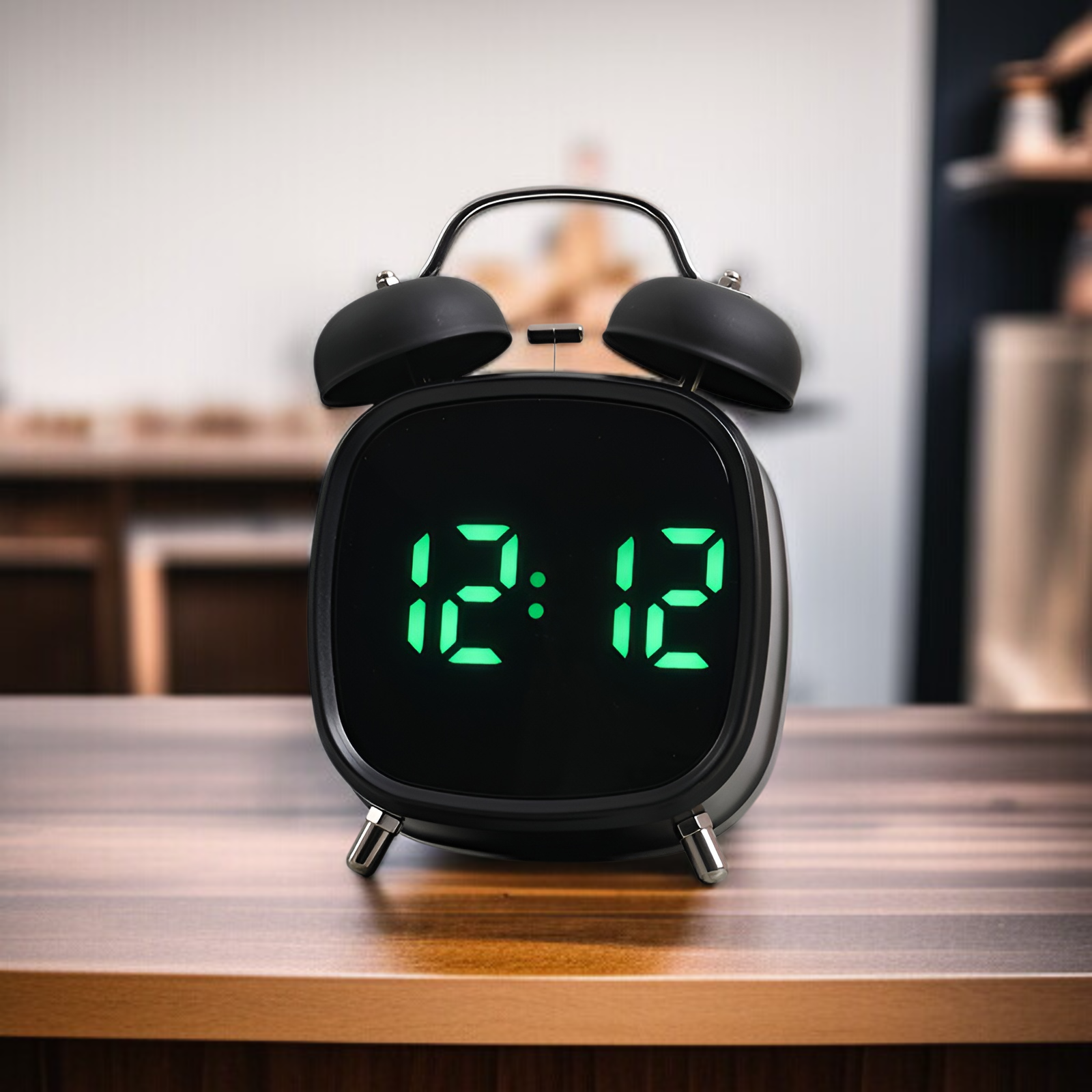 クリエイティブな高音量の金属製の強力なベル時計LED時計、起き上がりにくい多機能時計