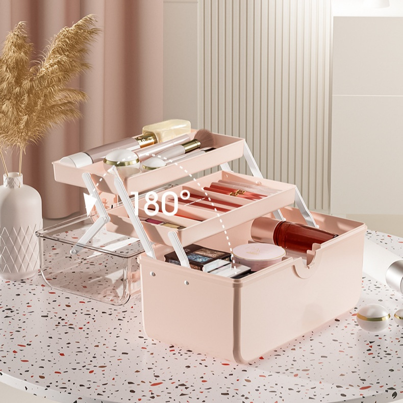化粧品クリア手提げ収納ボックス 防塵・大容量 卓上収納ケース