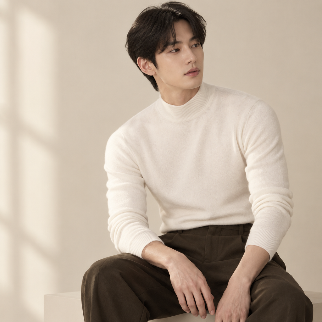 보온성과 스타일을 겸비한 반목 슬림핏 남성 니트