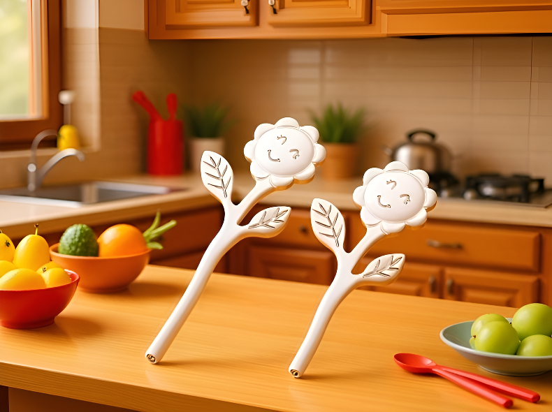 Cuchara elegante con hoja de oro y mango de acero