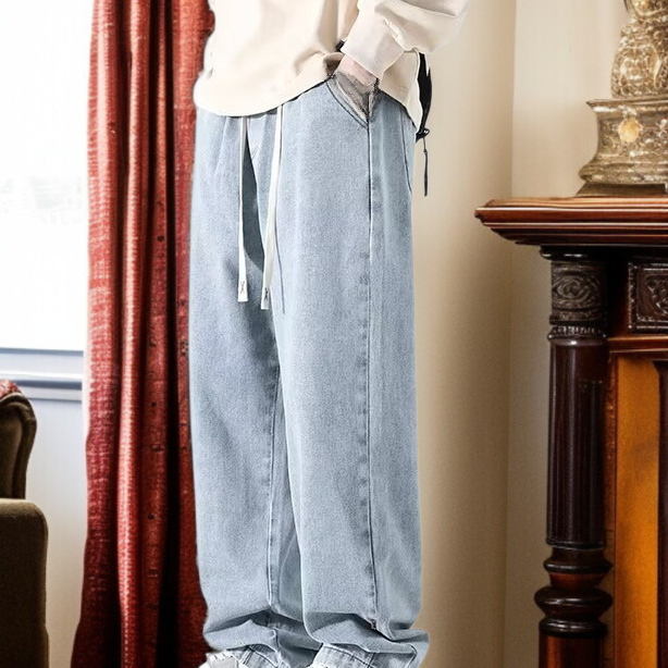 メンズアメリカンウォッシュジーンズ、ルーズストレート、トレンドブランドワイドパンツ、アメリカンハイストリート万能カジュアルロングパンツ