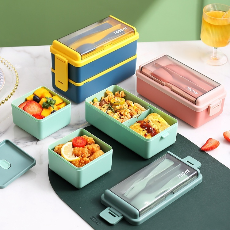 Lonchera de doble capa, gran capacidad, portátil, con compartimentos, apta para microondas