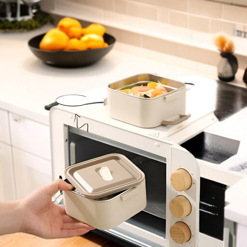 스테인리스 스틸 도시락 상자 휴대용 식품 보관 용기 칸막이 도시락 상자 전자레인지용 학생 도시락 상자 단열 식기류