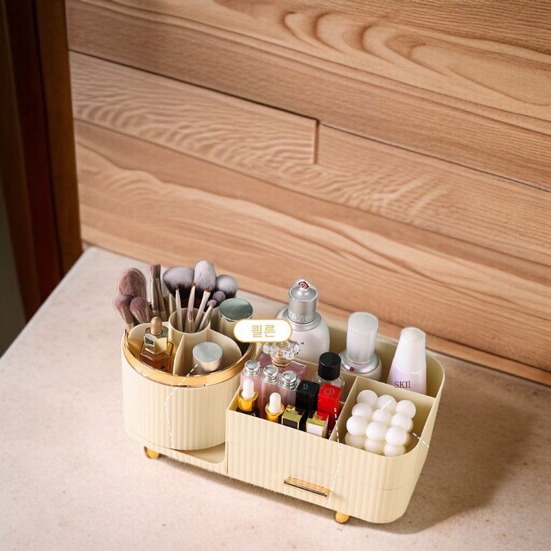 화장품 수납 케이스 테이블 선반 뚜껑 달린 회전 화장품 케이스 방진 정리 뚜껑 달린 립스틱 수납 케이스