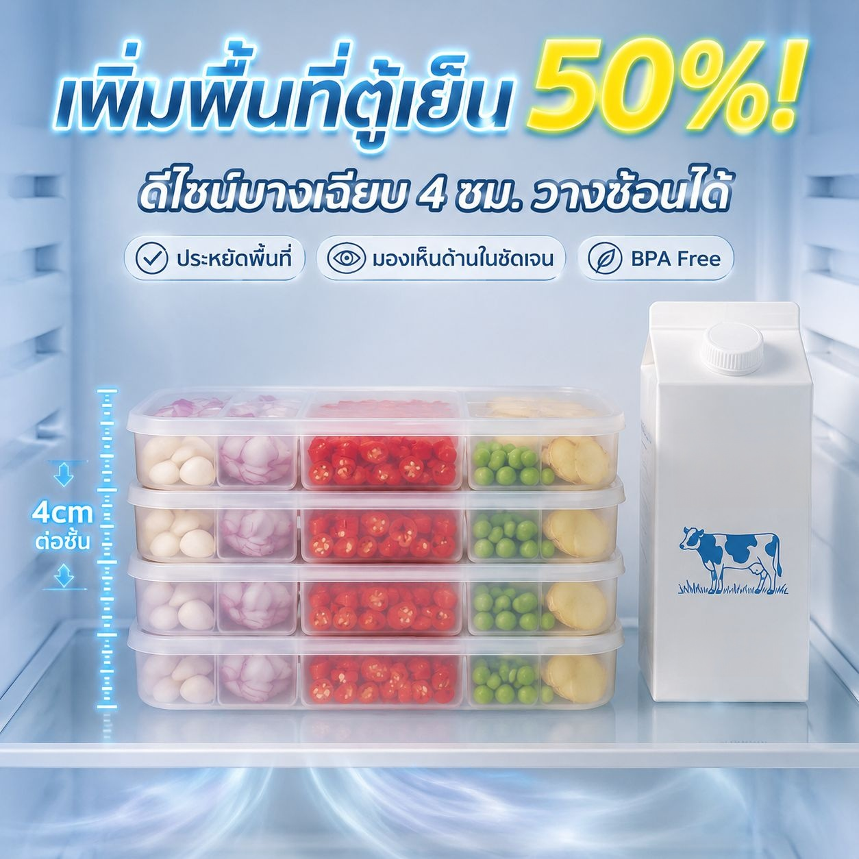 กล่องแบ่งประเภทเก็บวัตถุดิบและอาหารสดในตู้เย็น