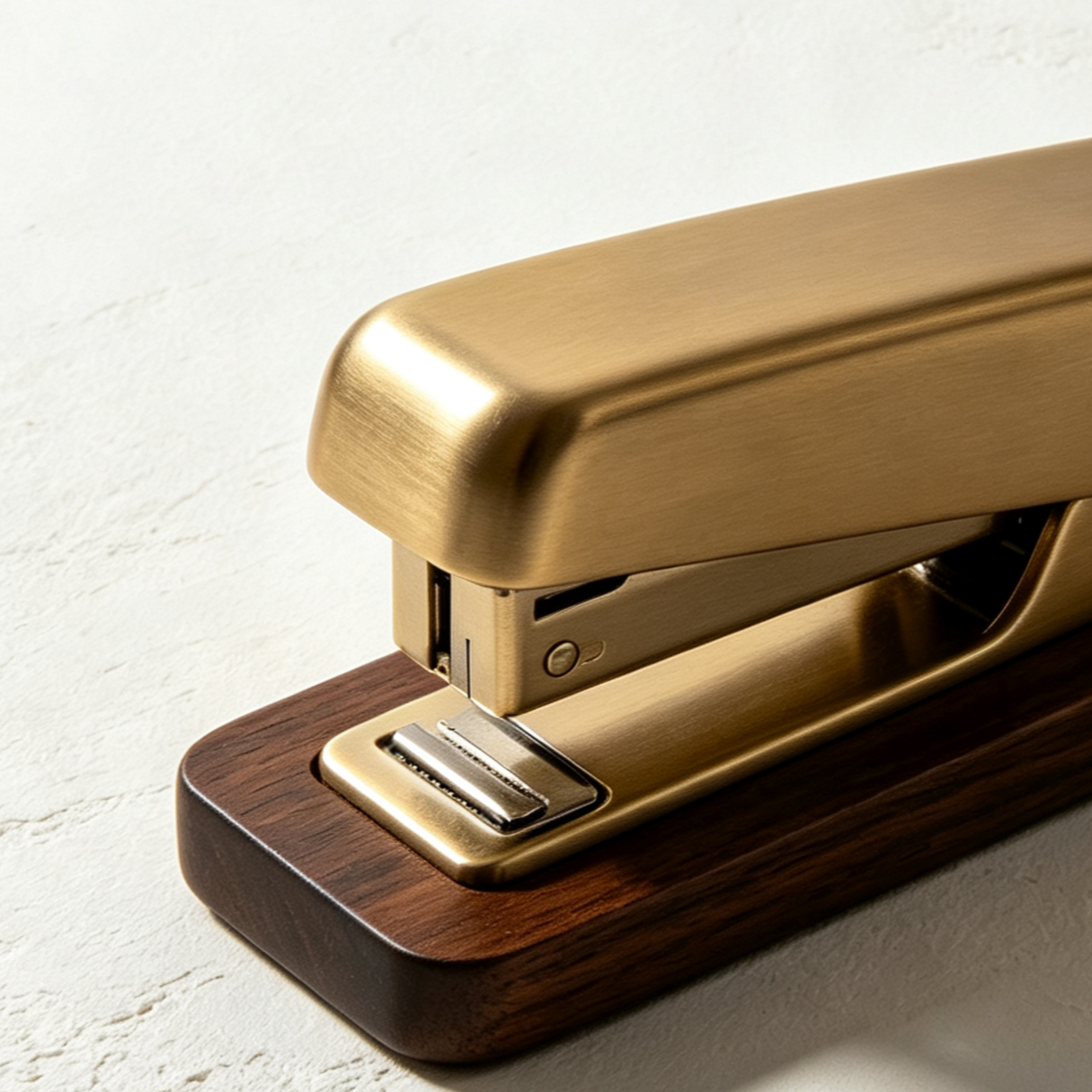 Brass and walnut wood base stapler  (3 pieces)