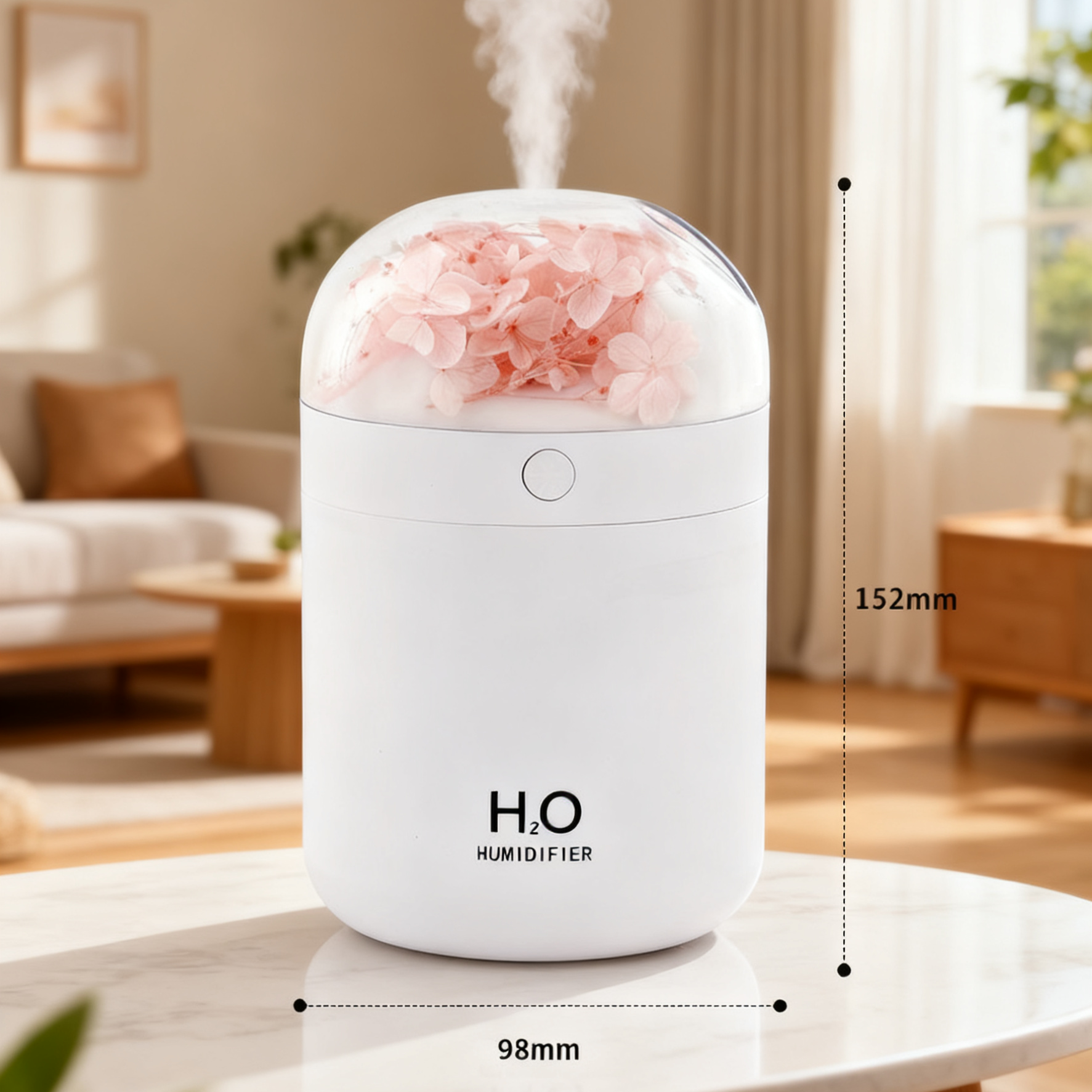 Mini humidificador para oficina y hogar con flor eterna y luz ambiental de siete colores