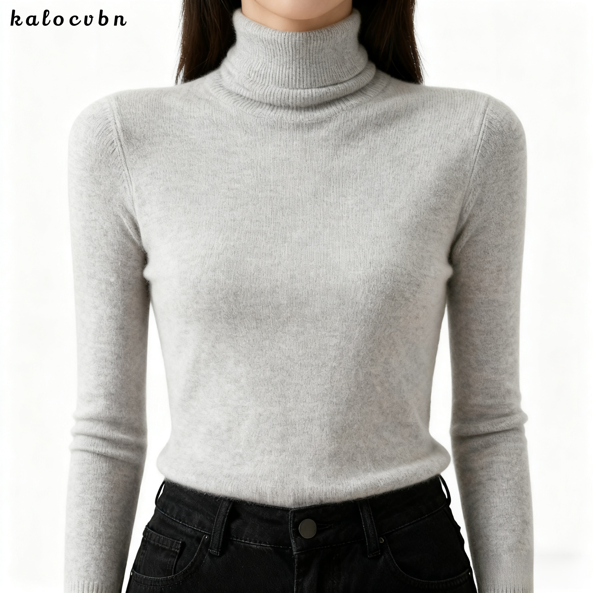 슬림핏 솔리드 컬러 터틀넥 니트 스웨터