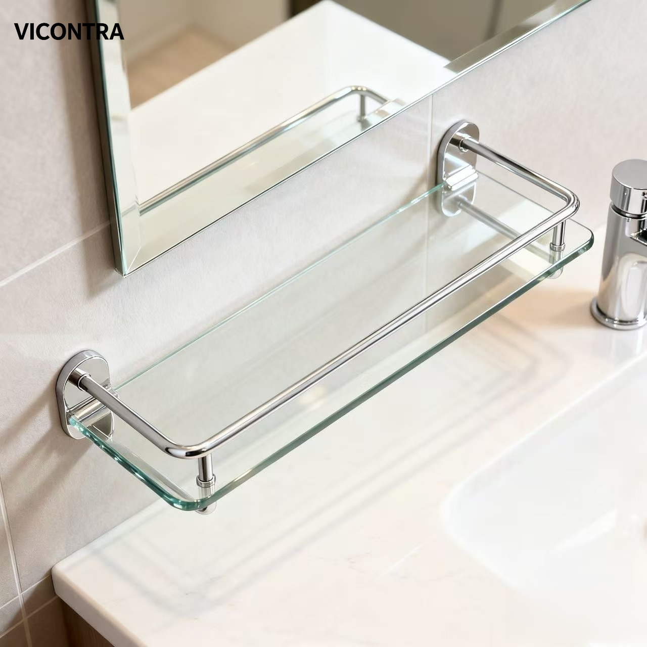 드릴이 필요 없는 욕실 수납 선반(직사각형, 스테인리스 스틸, 유리)(2개)
