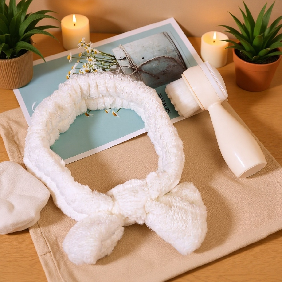 Complete face brush and headband set for beauty care