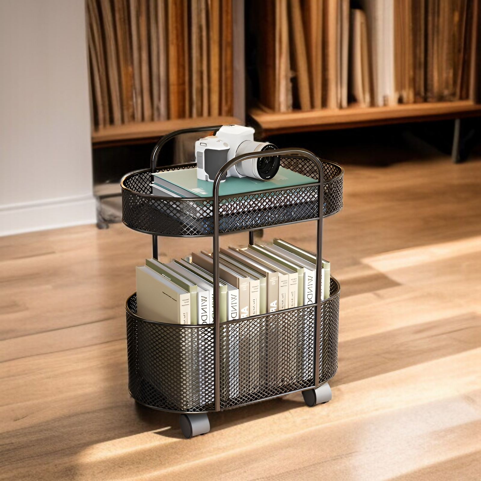 Boîte à livres mobile sous la table pour étudiants, étagère de rangement pour enfants avec roulettes