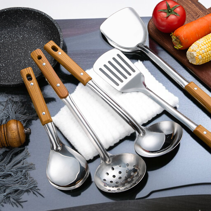 Lot de 3 ustensiles de cuisine en acier inoxydable épaissi, poignées isolantes