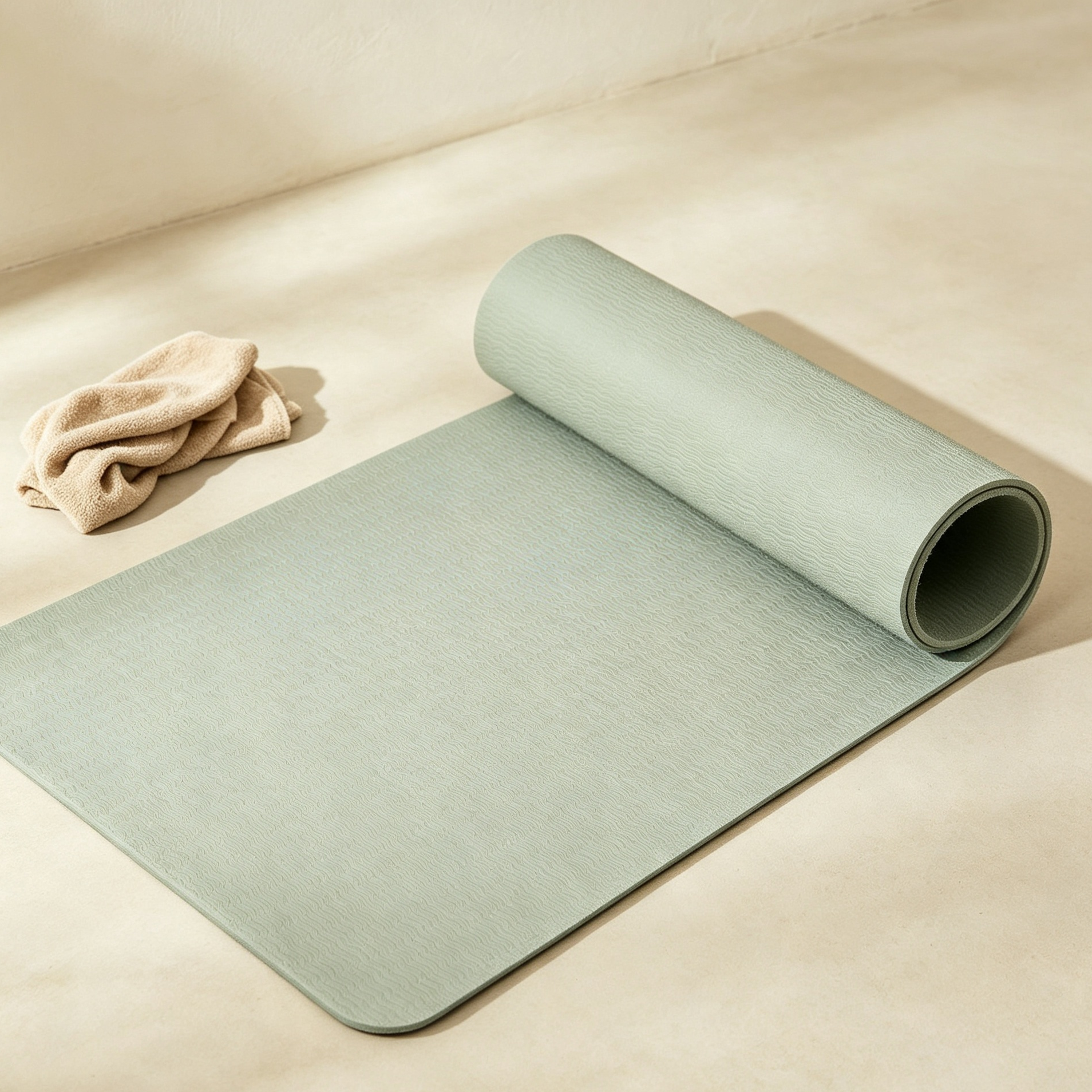 Eco-friendly yoga mats in light green color