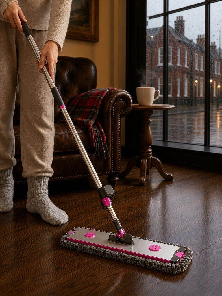 Sustainable material flat mop with ergonomic handle