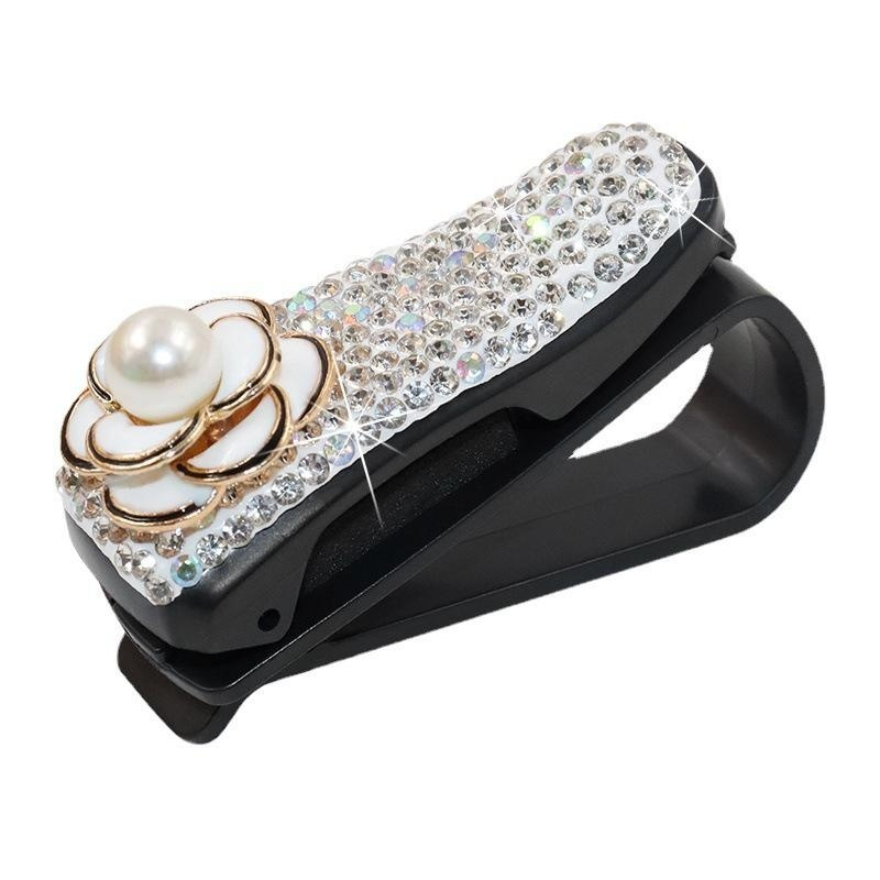 Car sunglasses clip, multi-functional car sunglasses holder, cute rhinestone-studded car sun visor c