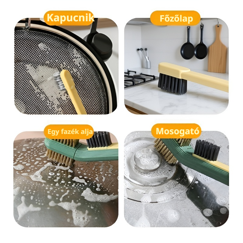 Konyhai főzőlap tisztító kefe spatulával, zsíroldó háztartási tisztítókefe