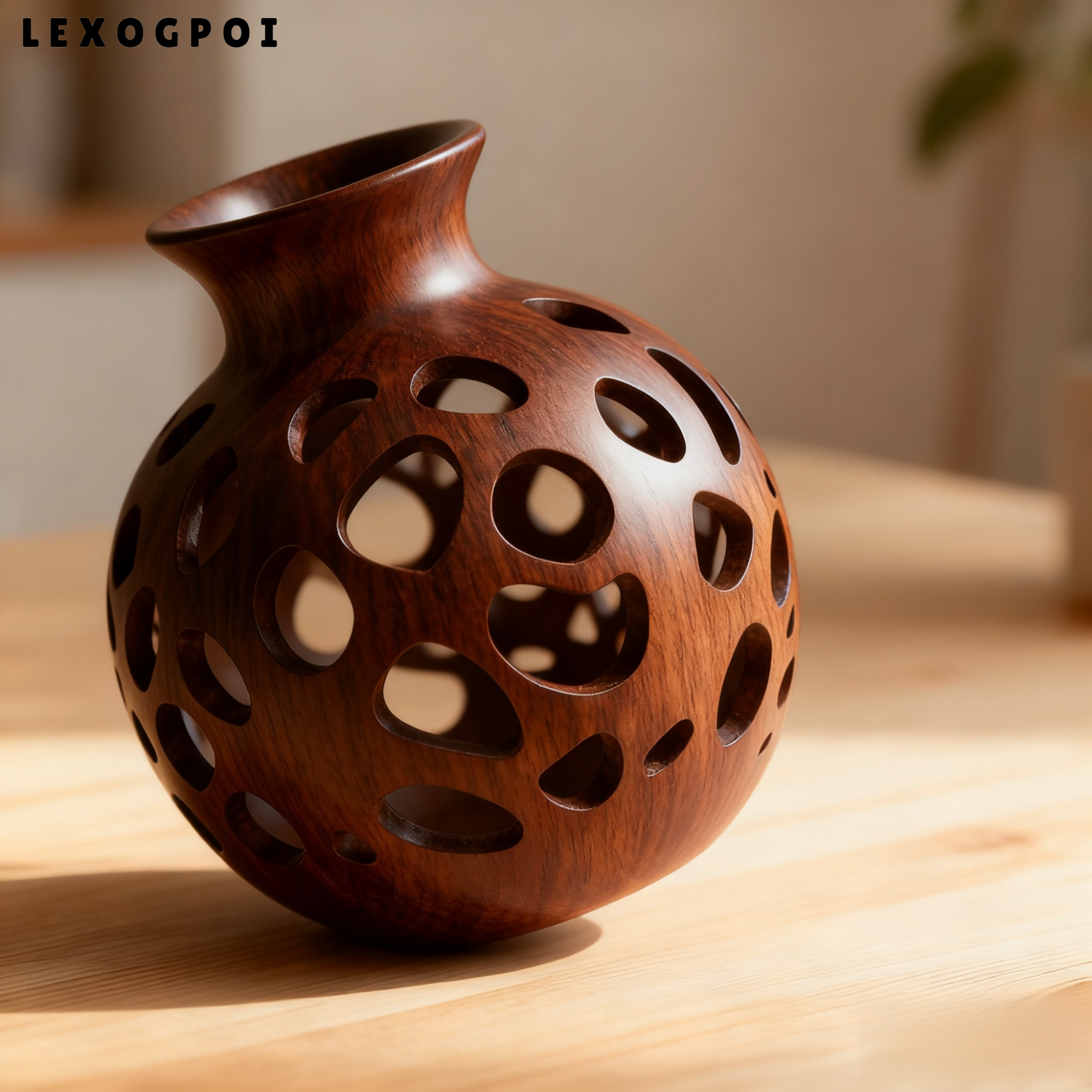 견고한 나무로 만든 투각 장식 꽃병 2개 세트 이미지