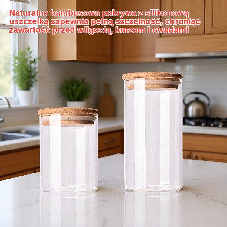 Hermetyczny słoik z wysokoborosilikatowego szkła 500 ml z bambusową pokrywą