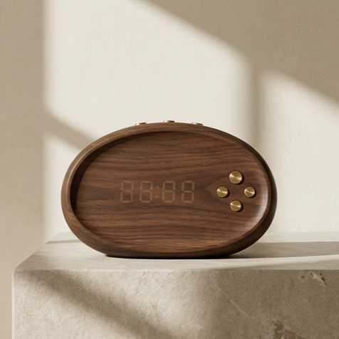 ボイスコントロール木目スマートクロック