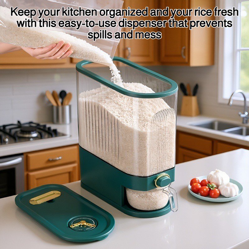 Press to dispense rice and collect the rice.