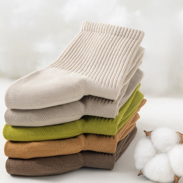 Calcetines de algodón de tubo medio, diseño en ángulo recto