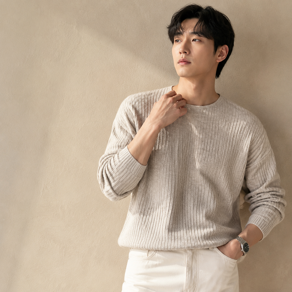 남성용 가을 라운드넥 니트 긴팔 티셔츠