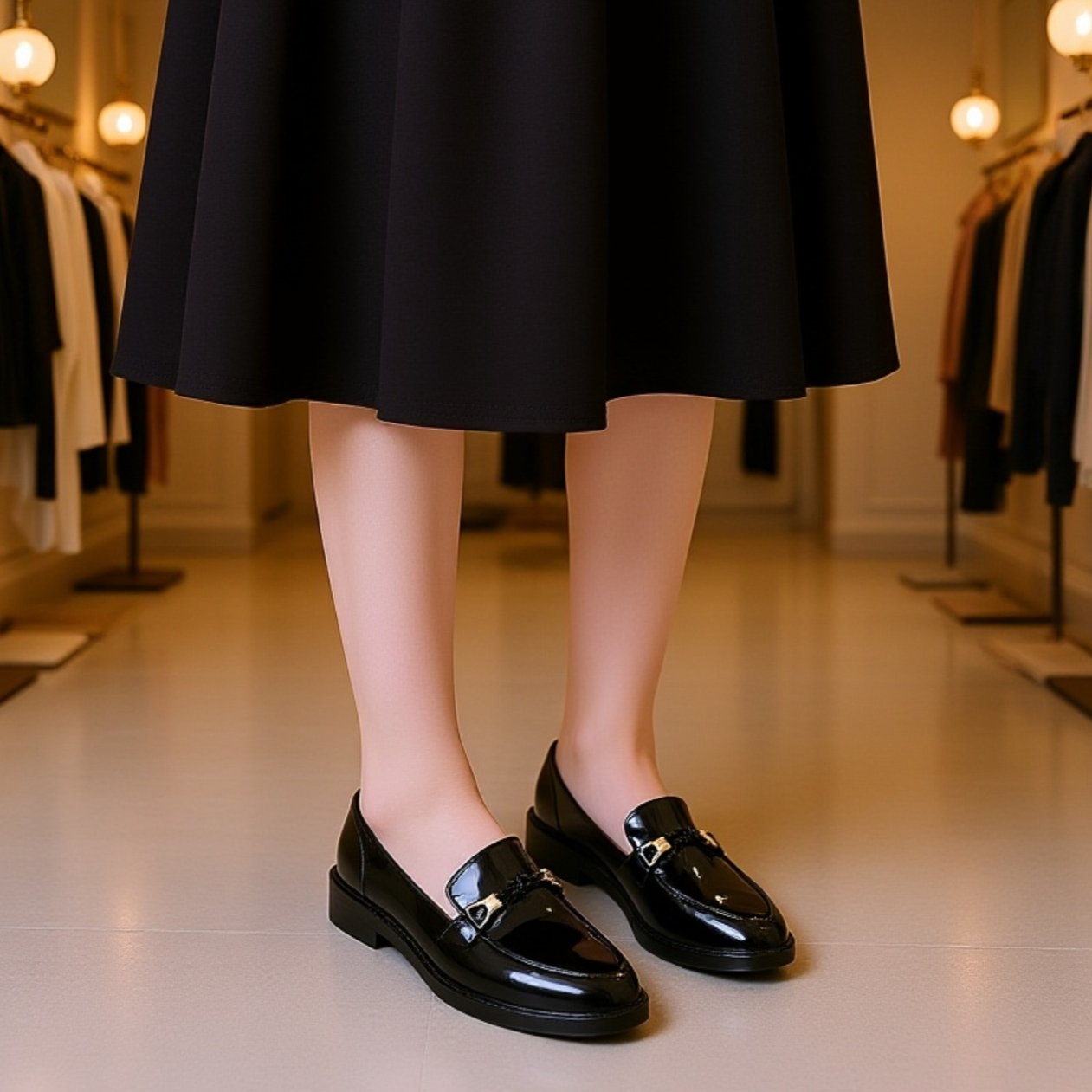 حذاء صغير من الجلد المطلي اللامع مزين بزر معدني