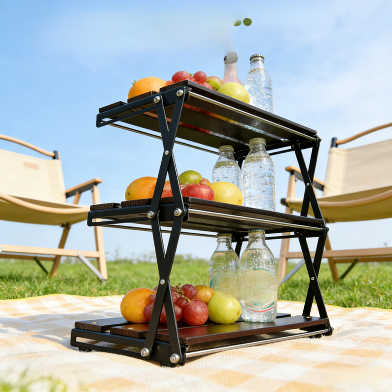 رف تخزين قهوة ثلاثي الطبقات قابل للطي للتخييم في الهواء الطلق