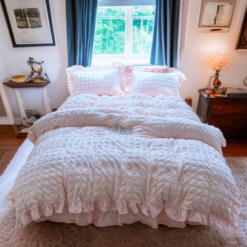 シアサッカージャカードベッドスカート寝具セット（ウォッシュドコットン）