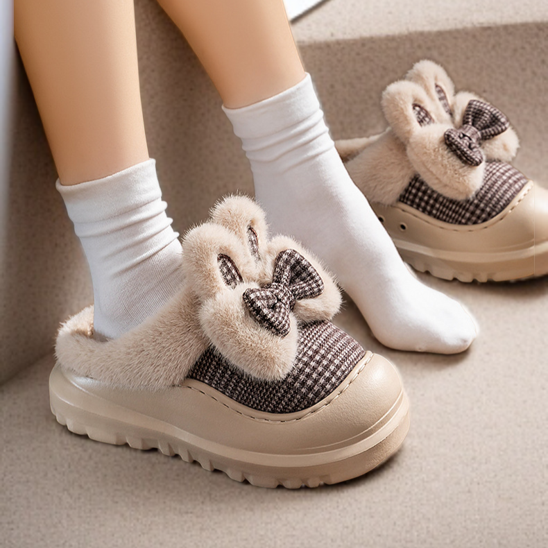 여성 두꺼운 바닥 보온 기모 면 슬리퍼