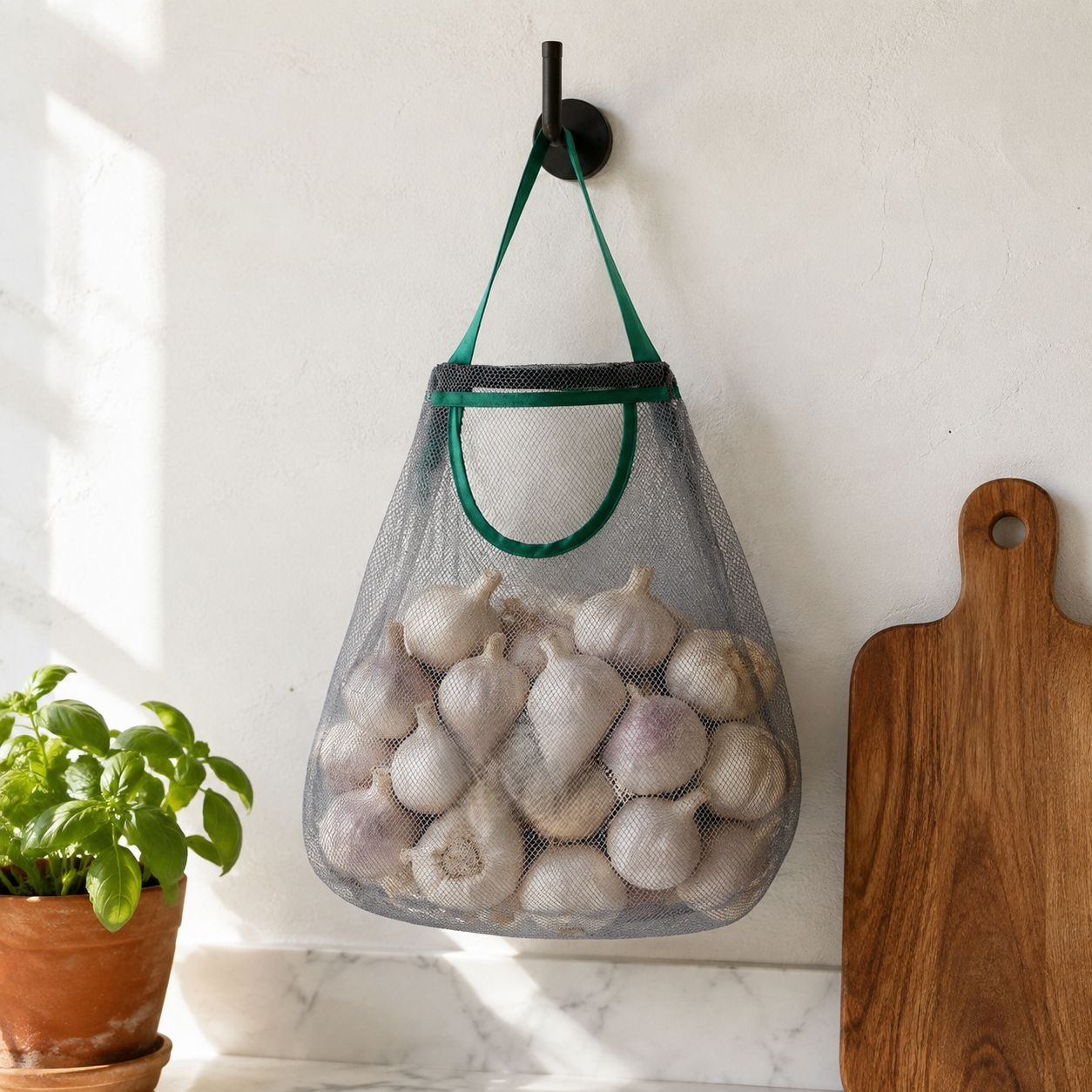 Wall-mounted Garlic & Ginger Organizer Bag, Kitchen Storage Mesh Sack