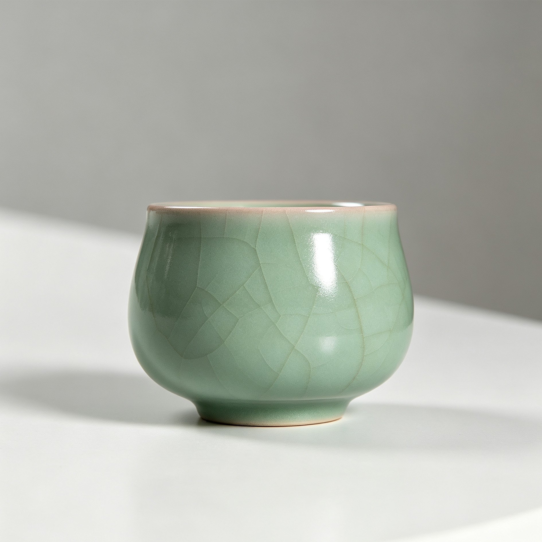 Traditional Longquan ceramic tea cup close-up