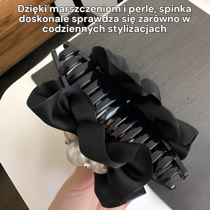Prosta spinka do włosów z perłą i marszczeniami, dodająca objętości