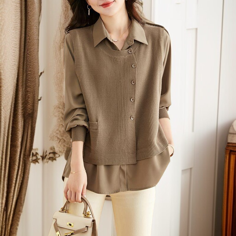 가을 여성 스웨터 페이크 투피스 고급스러운 스타일