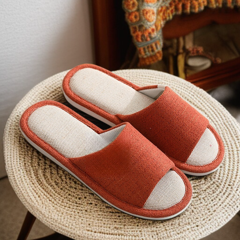 รองเท้าแตะในบ้านผ้าฝ้ายลินินกันลื่นสำหรับผู้หญิงและผู้ชาย ใส่สบาย ระบายอากาศ ซับเหงื่อ