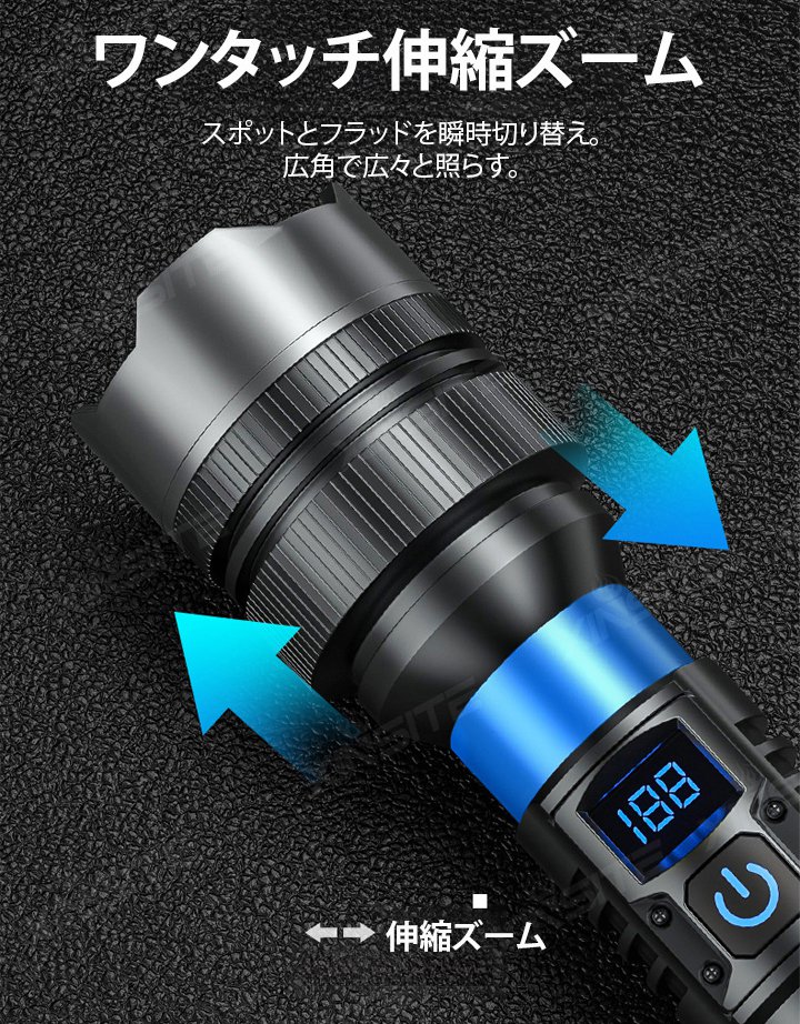 防災やアウトドアに便利なハイパワー・LED懐中電灯