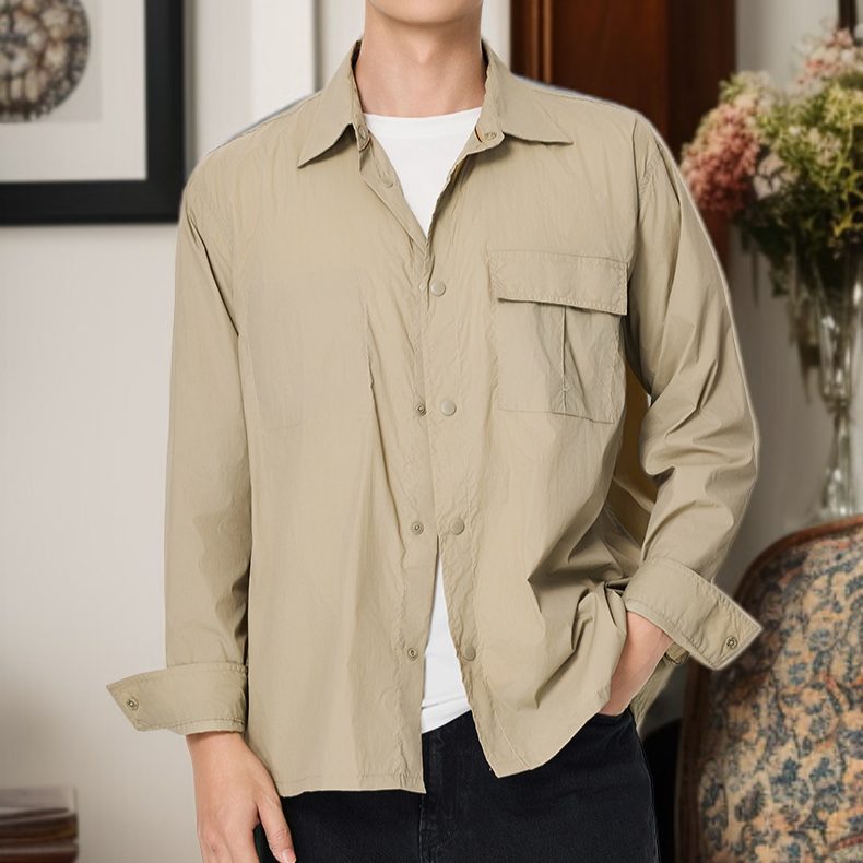 男士寬鬆長袖翻領薄外套