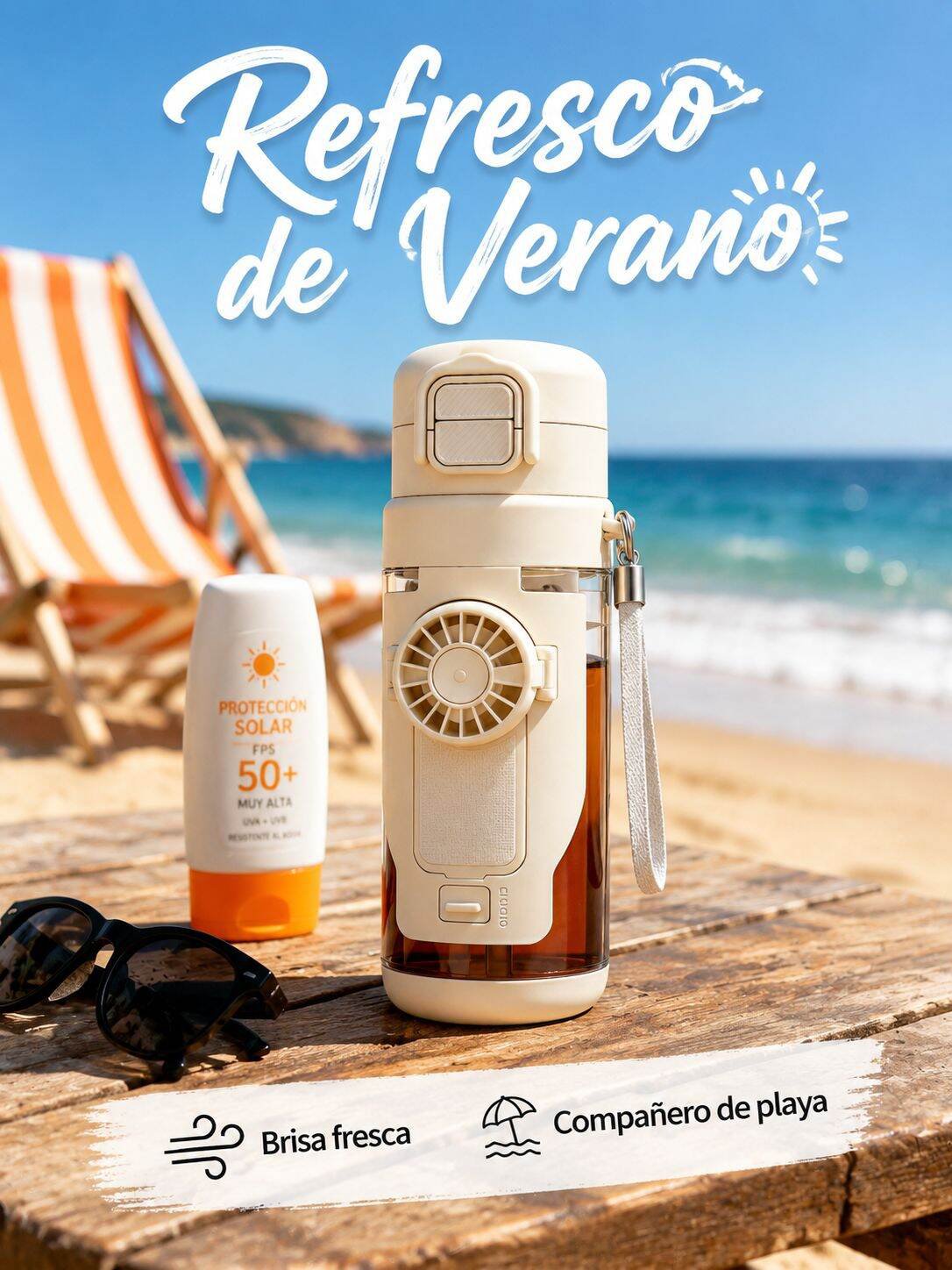 Botella deportiva innovadora con ventilador incorporado