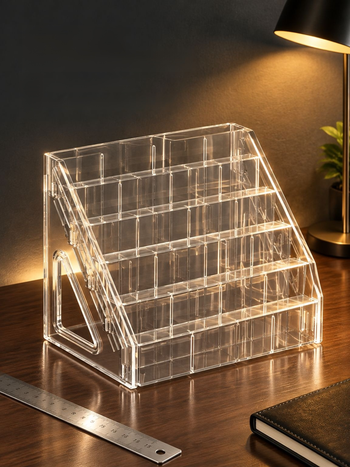 Organizador acrílico para mantener marcadores y útiles perfectamente ordenados.