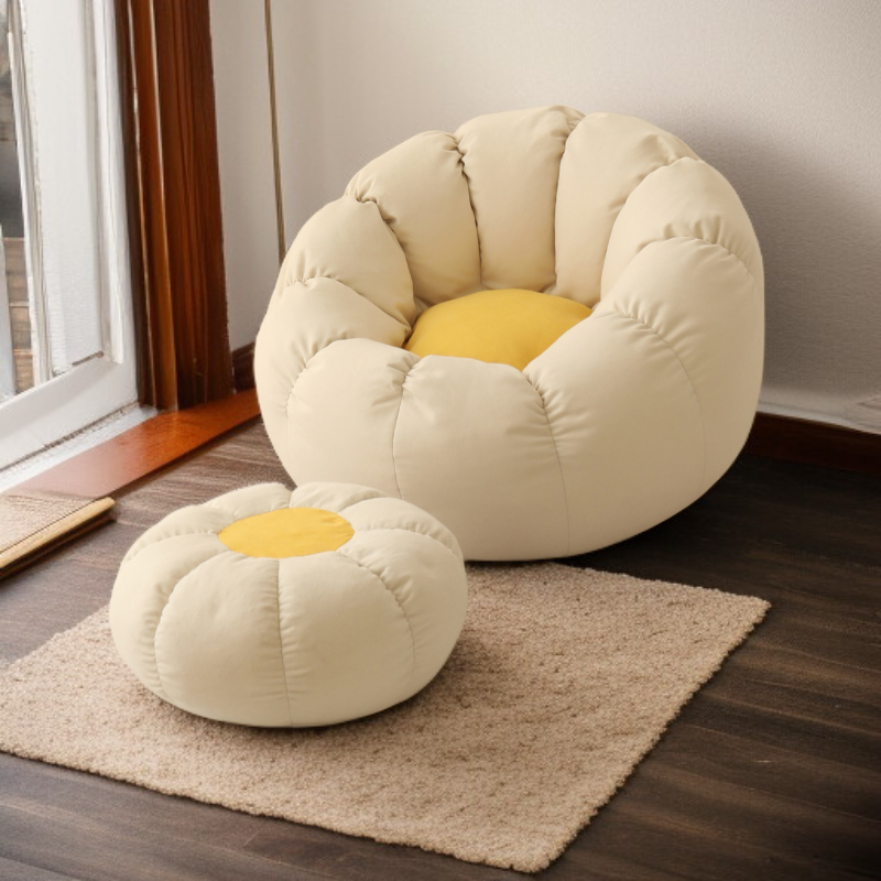 발받침이 있는 원형 빈백 의자