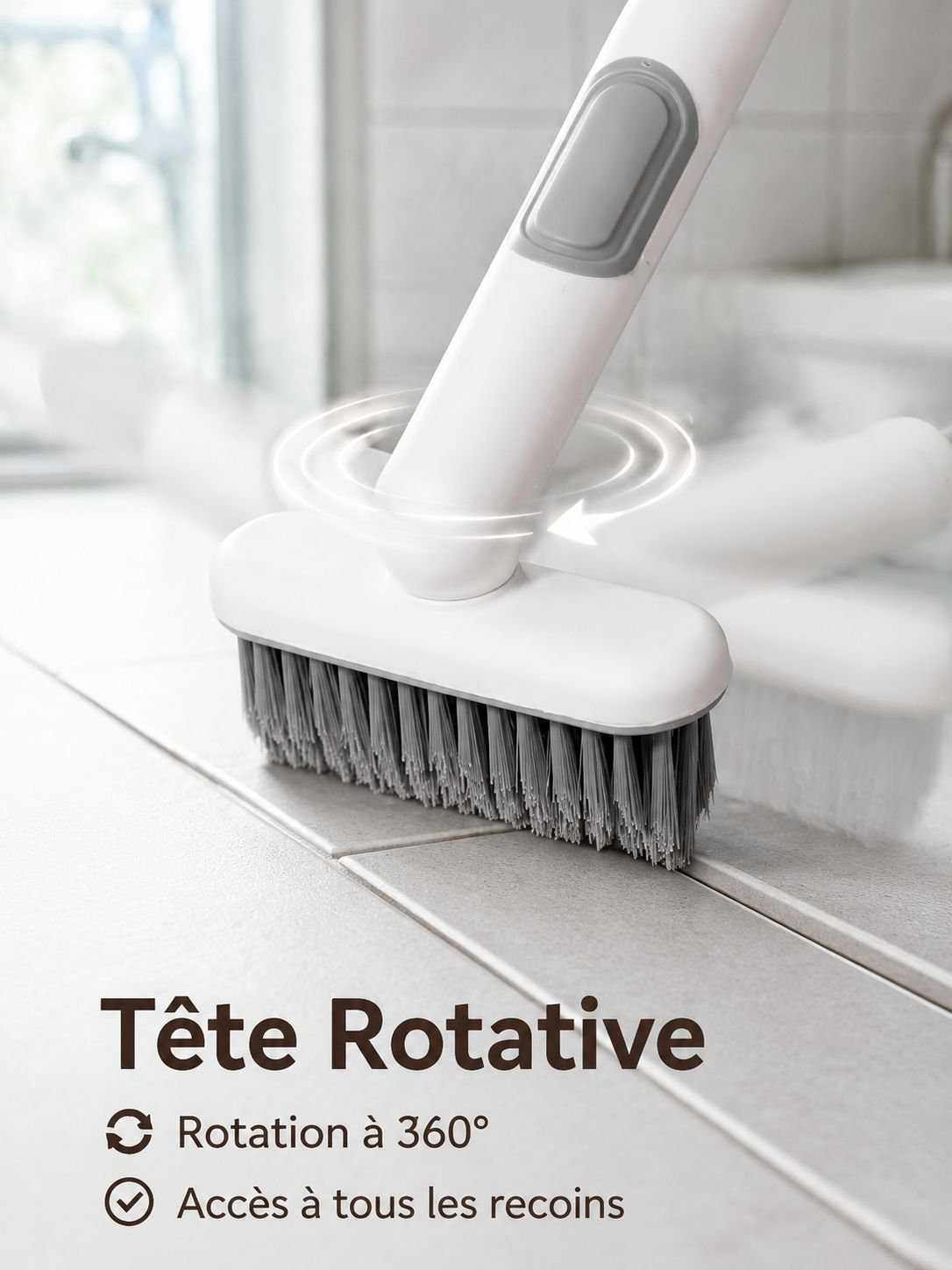 Brosse pour les fissures à rotation 360° avec distributeur de liquide
