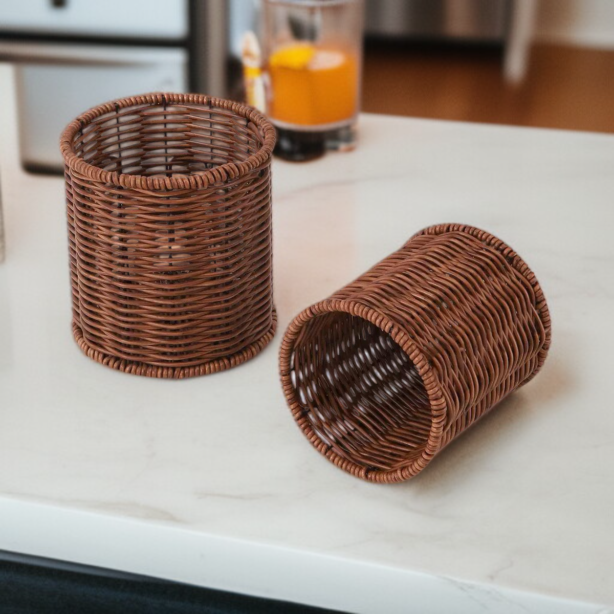 Cesta organizadora de cubiertos de estilo occidental, escurridor de cubiertos de imitación ratán