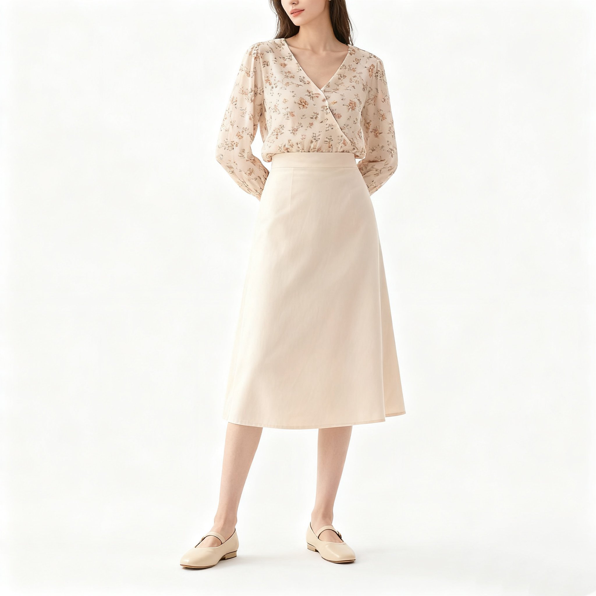 파스텔 핑크 미디 스커트