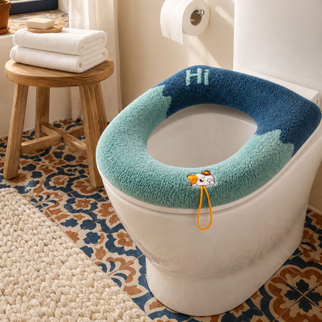 Asiento de inodoro acolchado y cálido, lavable