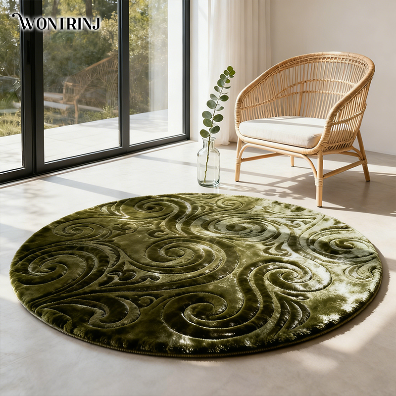 พรมกลมสไตล์ป่าสีเขียว